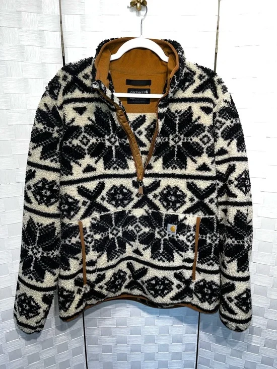 Carhartt Fair Isle Pullover Fleece Loose Fit Sherpa Sweatshirt Women's Large - Picture 10 of 10